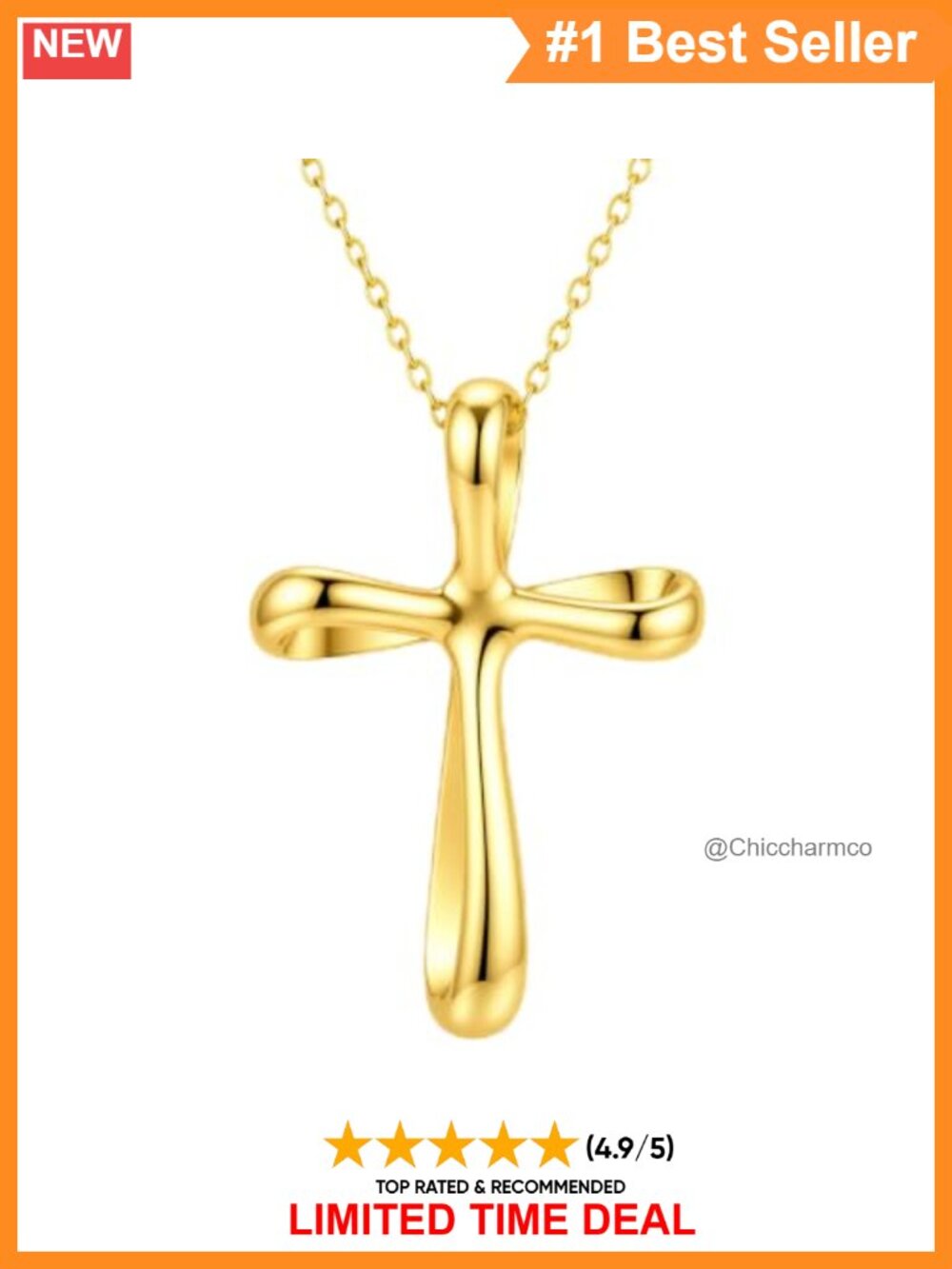 14K Gold Plated Cross Pendant Necklace Hypoallergenic Women's Religious Jewelry